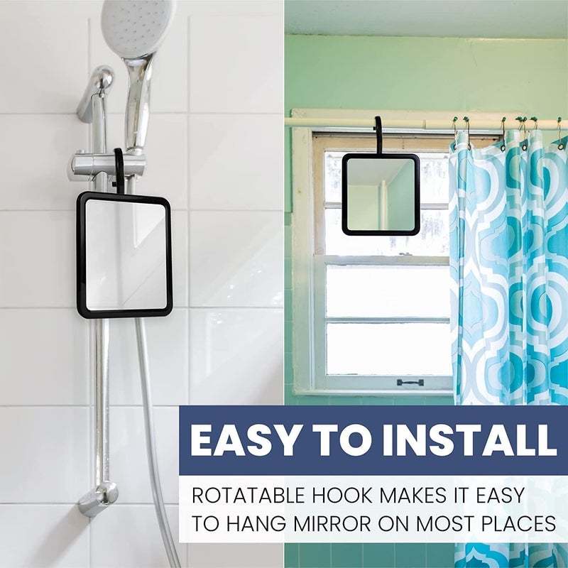 ميرورفانا مرآة دش MIRRORVANA مصنوعة من الزجاج الحقيقي بدون ضباب - خطاف دوار خالٍ من التشوه وقابل للتعديل للحلاقة بدون مجهود - املأ الحجرة الخلفية/الخزان بالماء الساخن لتأثير مضاد للضباب (8 بوصة × 7 بوصة)، أسود) - Image 4